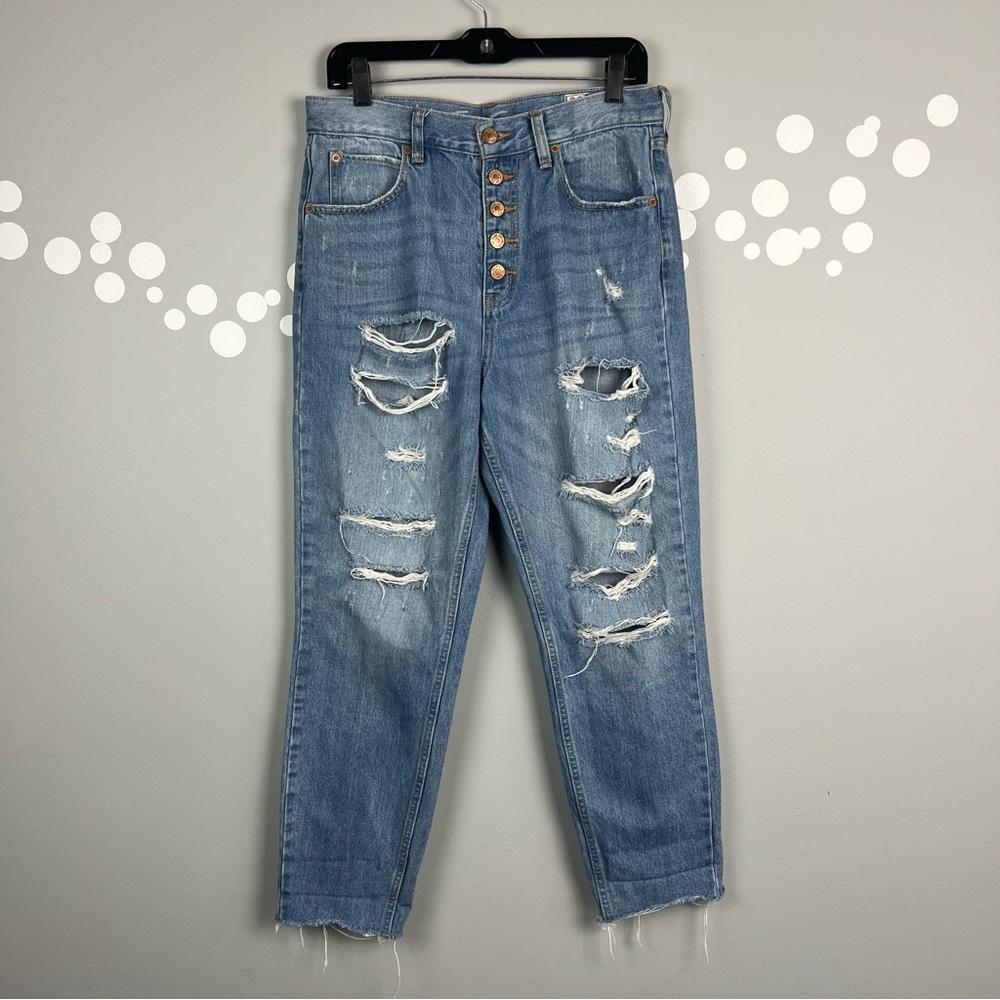 Free People We The Free Blossom Rigid High Rise Distressed Jeans 29